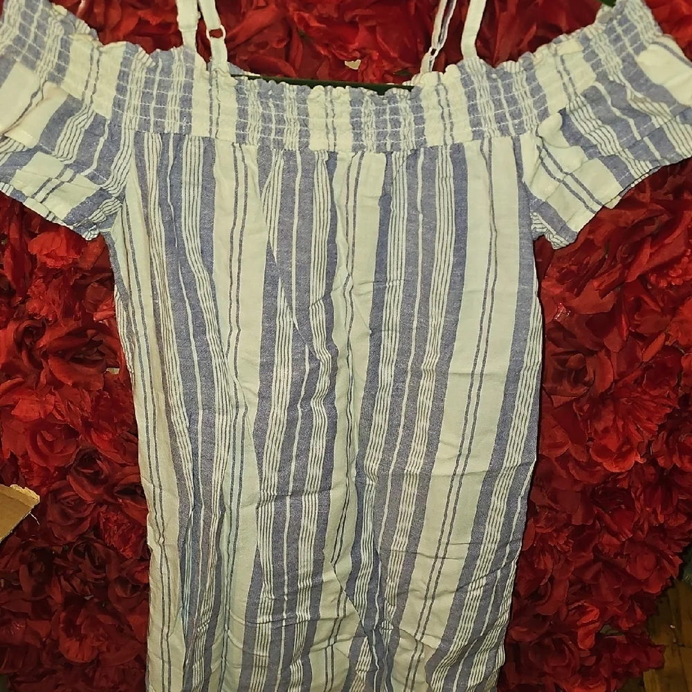Old Navy Girls Blue and White Striped Off The Shoulder Dress Size XL 14